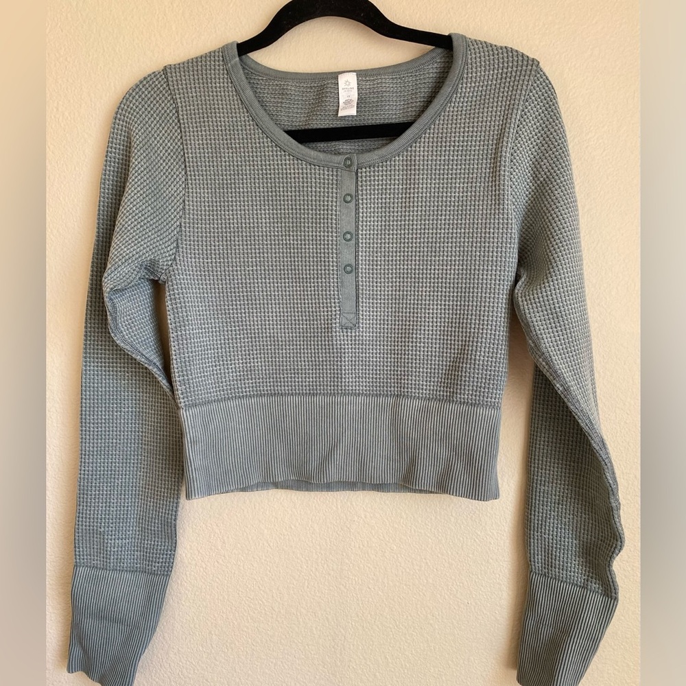 OFFLINE By Aerie Main Squeeze Waffle Ribbed Knit Henley Athletic Top Large